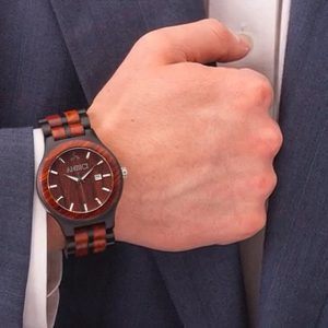 Model showcasing the Ambici Red Sandalwood watch