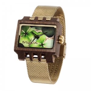 Lenzo Flowers, Gold Mesh Pui Green, Watches Wooden