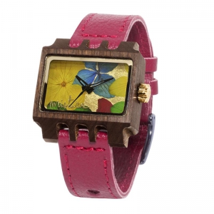 Lenzo Flowers, Red Pui Multicolour, Watches Wooden