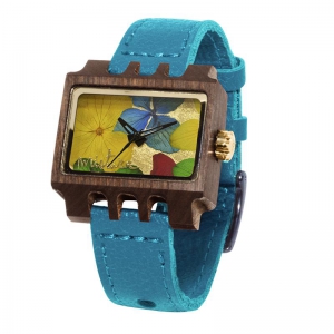 Lenzo Flowers, Turquoise Pui Multicolour, Watches Wooden