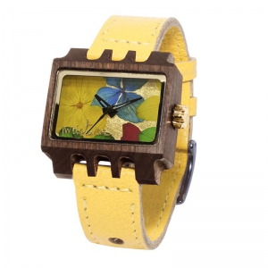 Lenzo Flowers, Yellow Pui Multicolour, Watches Wooden