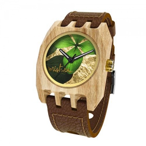 Volcano Flowers, Dark Brown Teak Green. Watches Wooden