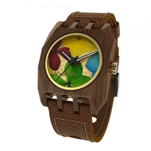 Volcano Flowers, Dark Brown Pui Multicolour, Watches Wooden